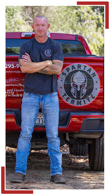 Cody Frost, owner of Spartan Termite stands proudly ready to help homeowners with termite challanges